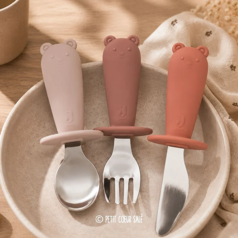 Couverts d'apprentissage en silicone et acier inoxydable - Jollein Blush