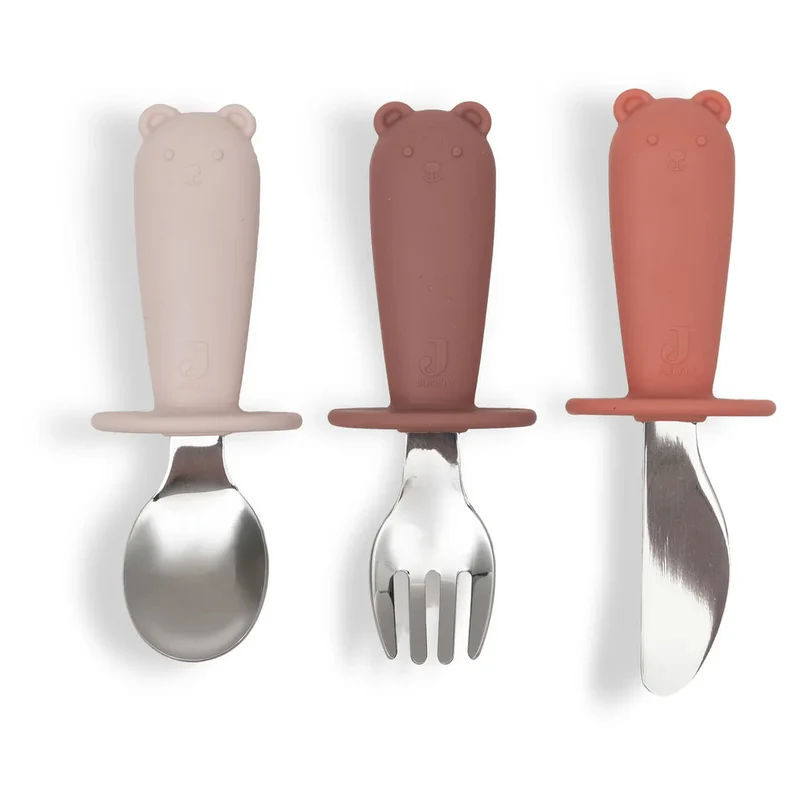 Couverts d'apprentissage en silicone et acier inoxydable - Jollein Blush