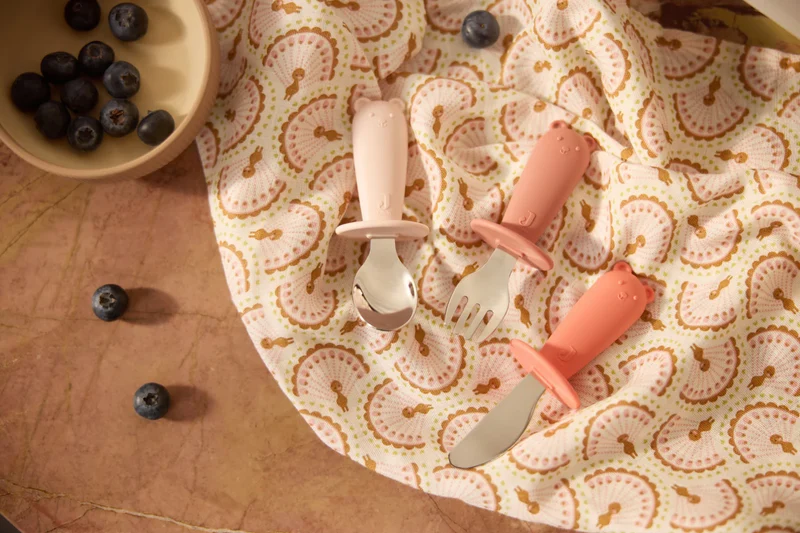 Couverts d'apprentissage en silicone et acier inoxydable - Jollein Blush