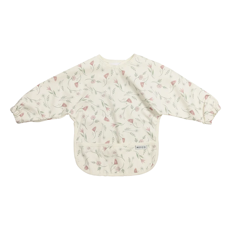Bavoir à manches courtes fleuri imperméable 9 à 18 mois - Meyco Baby