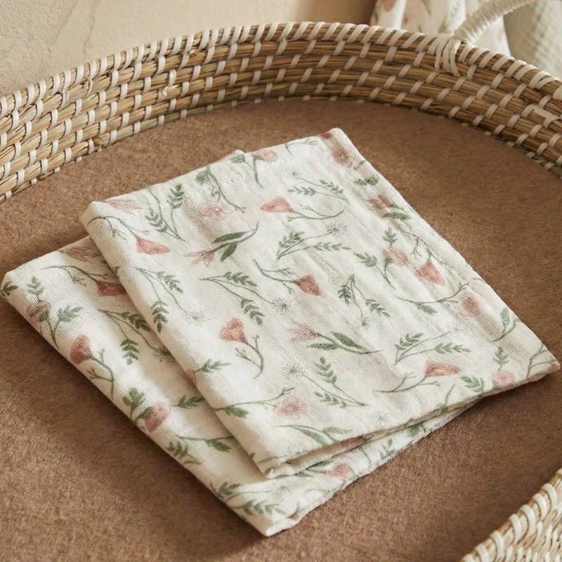 Lot de 2 langes fleuris en mousseline 120 x 120 cm - Meyco Baby