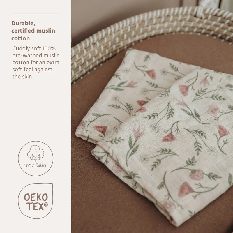 Lot de 2 langes fleuris en mousseline 120 x 120 cm - Meyco Baby