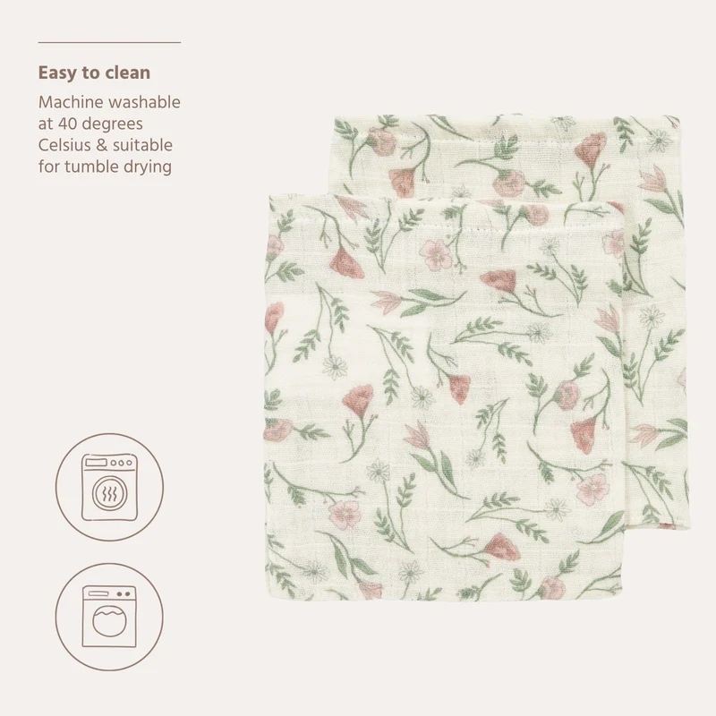 Lot de 2 langes fleuris en mousseline 120 x 120 cm - Meyco Baby
