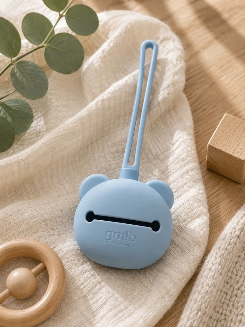 Étui tétine silicone bébé panda - dusty blue GMLB