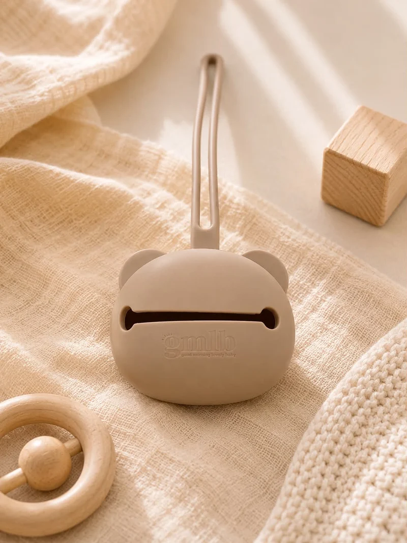 Étui tétine silicone bébé panda - Taupe GMLB