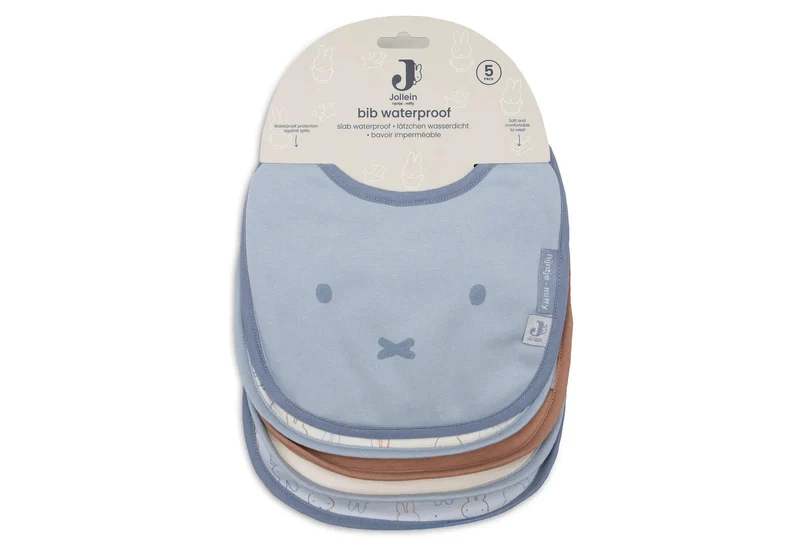 Lot de 5 bavoirs imperméables Miffy Moments cloudy blue – Jollein