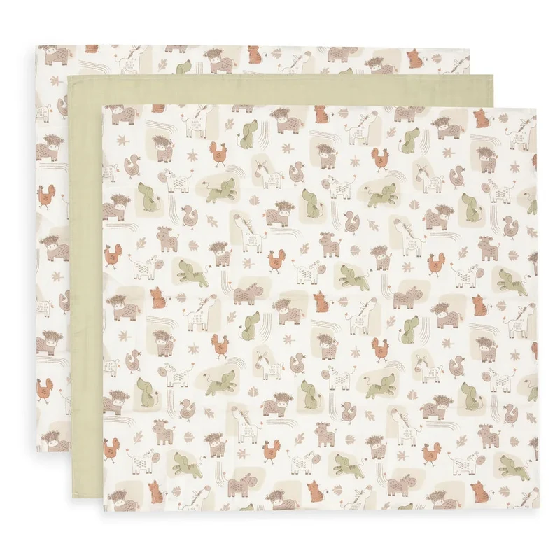 Lot de 3 langes en gaze de coton 70 x 70 cm – Barn Buddies – Jollein