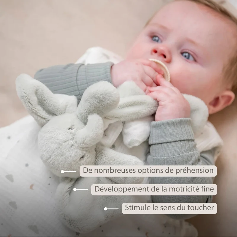 Mini doudou Éléphant LouLou – 25 cm – Vert tilleul & écru – Nattou