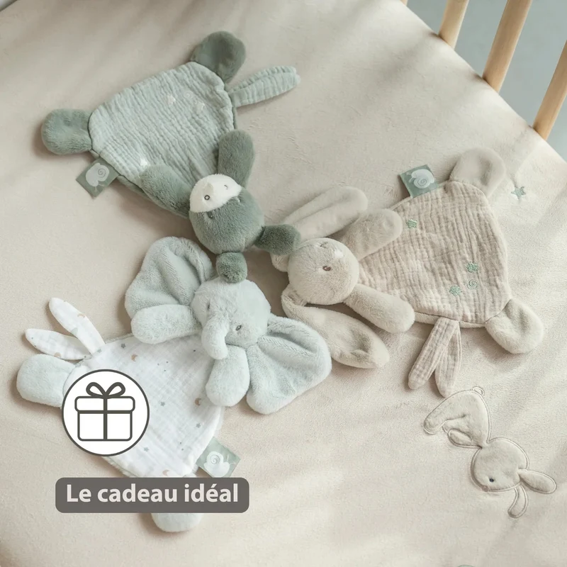 Mini doudou Éléphant LouLou – 25 cm – Vert tilleul & écru – Nattou