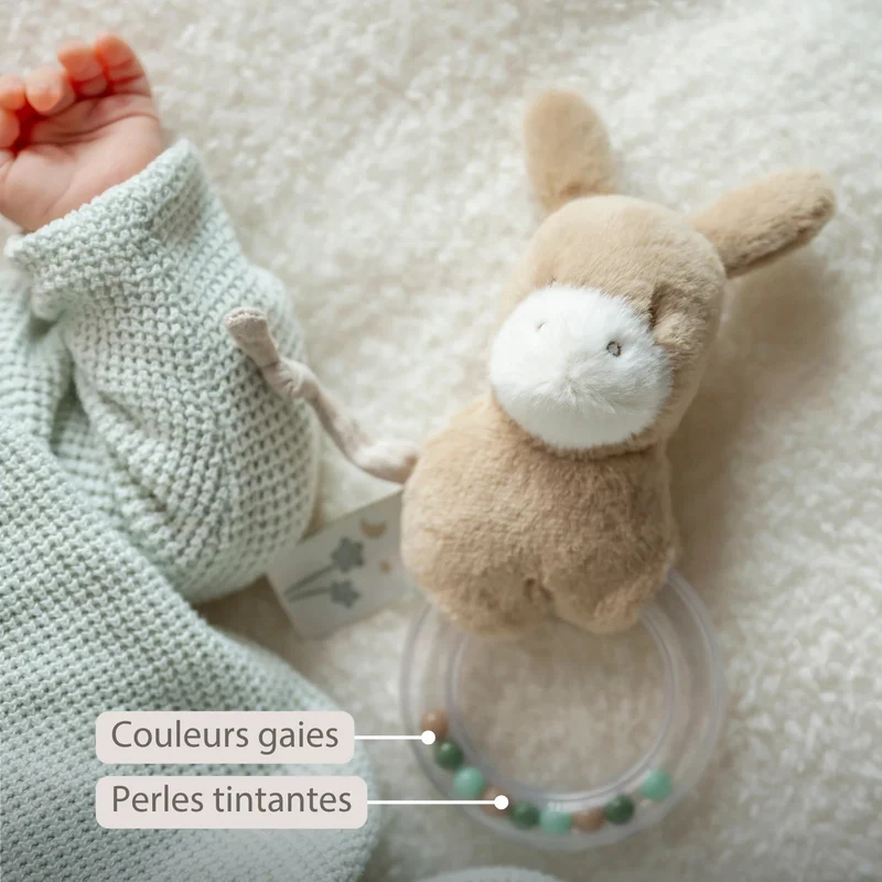 Hochet anneau LouLou Âne – 15 cm – Caramel clair nattou