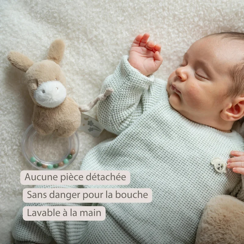 Hochet anneau LouLou Âne – 15 cm – Caramel clair nattou