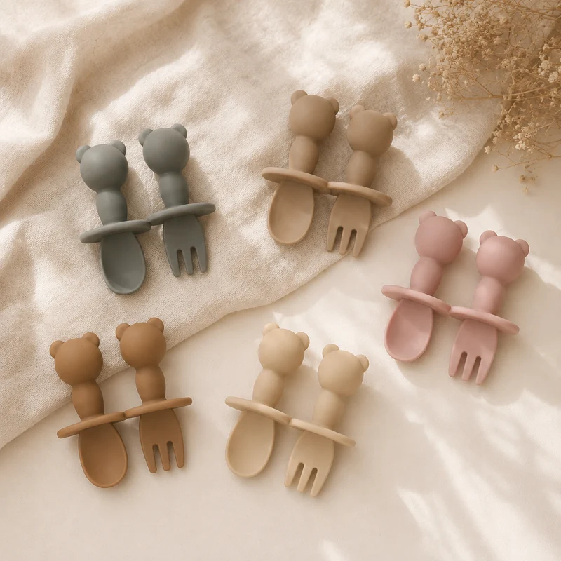 Lot de couverts bébé en silicone – Panda