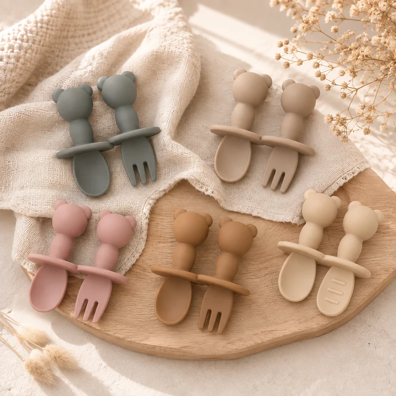 Lot de couverts bébé en silicone – Panda