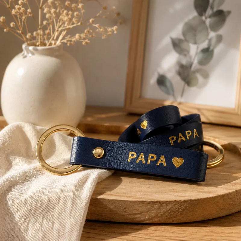 Porte clé cuir papa bleu