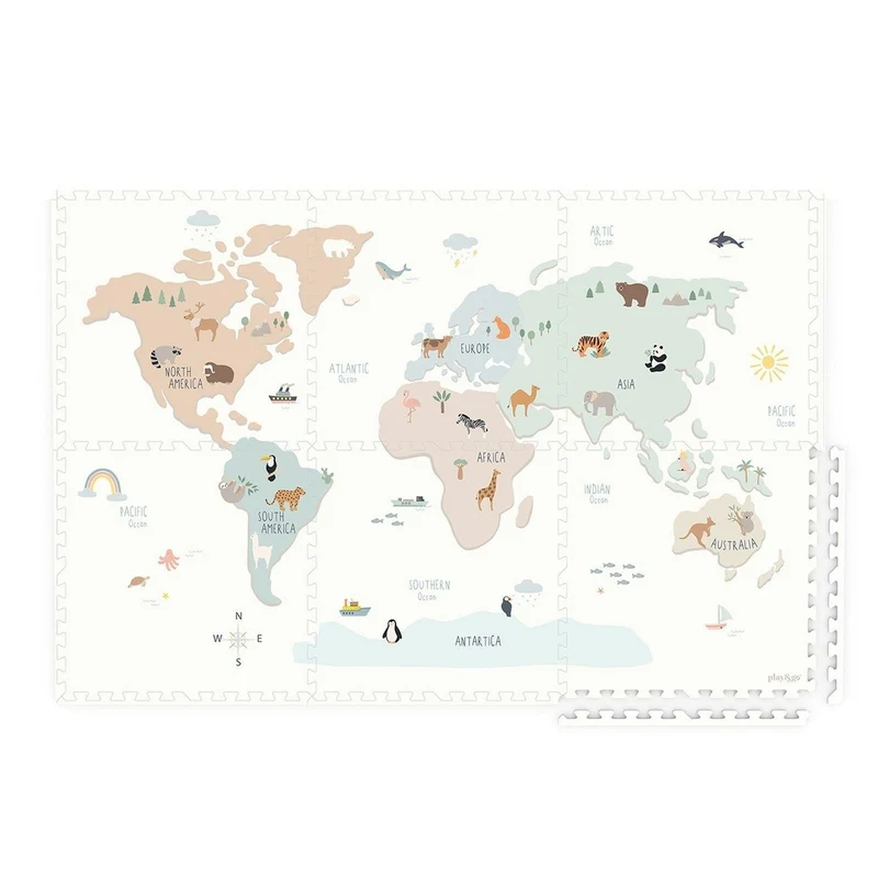 Tapis de jeu réversible 2 en 1 EEVAA Carte du monde (120 x 180 cm)
