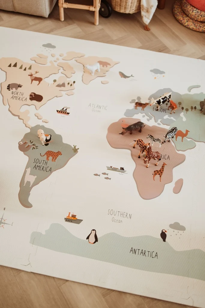 Tapis de jeu réversible 2 en 1 EEVAA Carte du monde (120 x 180 cm)