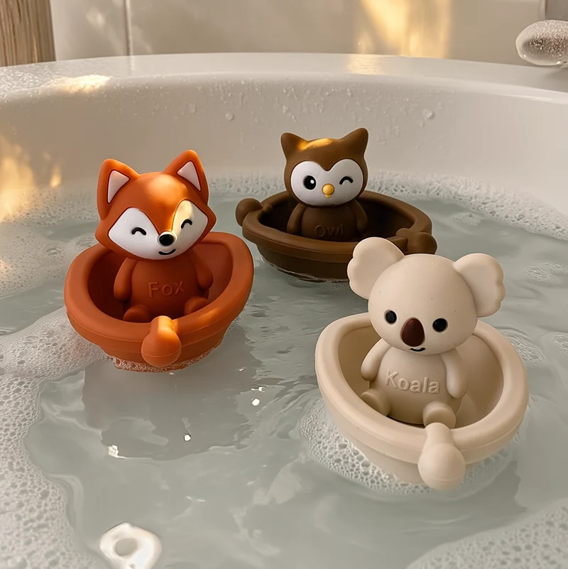 Jouets de bain bébé silicone – 3 bateaux et animaux à assembler