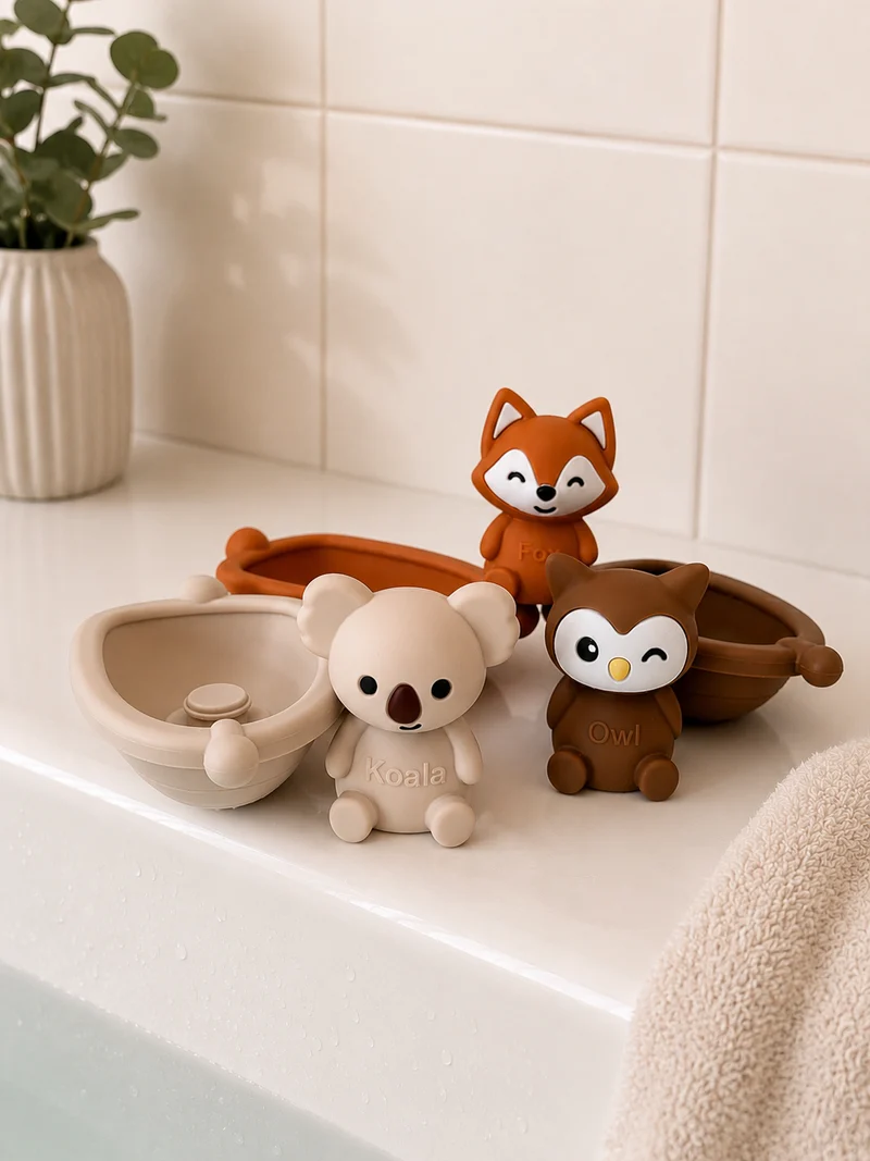 Jouets de bain bébé silicone – 3 bateaux et animaux à assembler