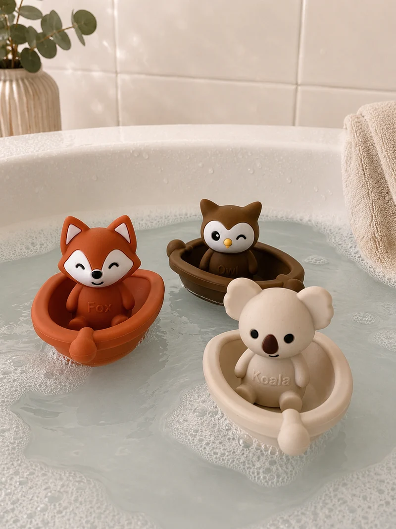 Jouets de bain bébé silicone – 3 bateaux et animaux à assembler