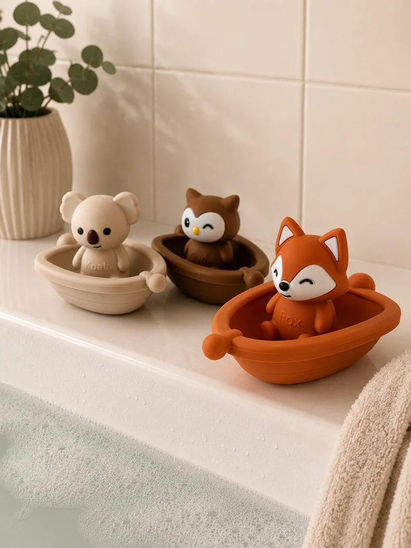 Jouets de bain bébé silicone – 3 bateaux et animaux à assembler
