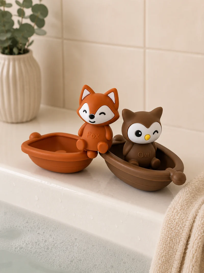 Jouets de bain bébé silicone – 3 bateaux et animaux à assembler