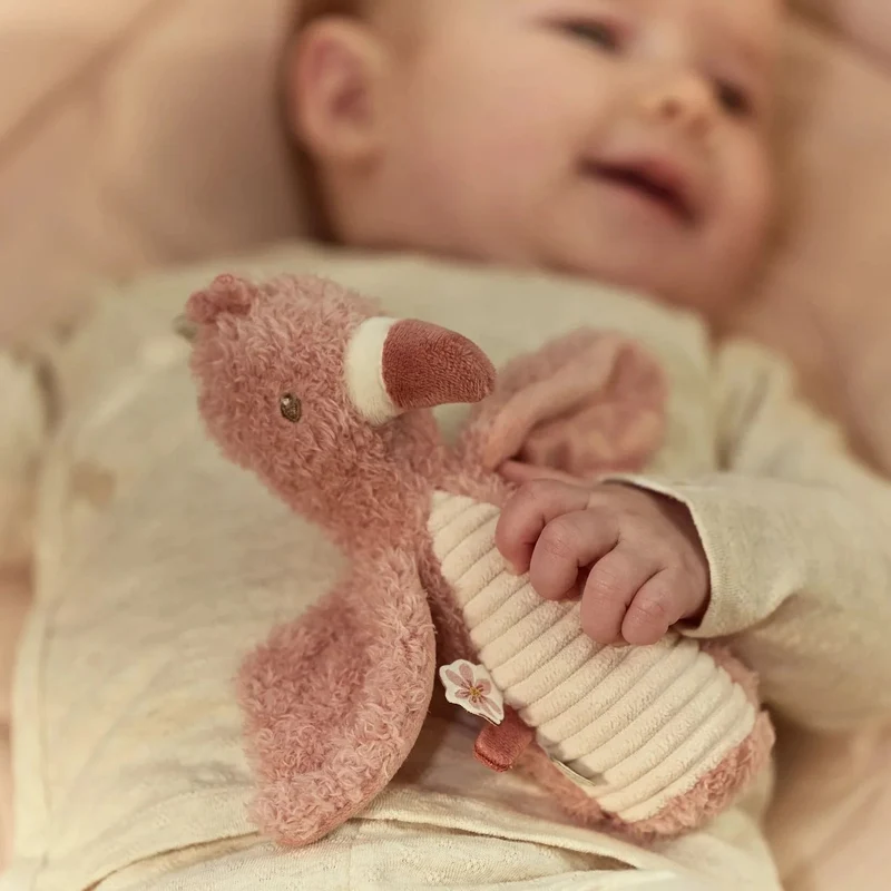 Hochet peluche flamant rose Safari Friends – hochet doux bébé