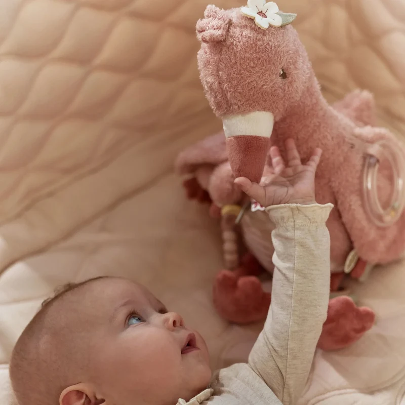 Peluche d’activités flamant rose Safari Friends – jouet sensoriel bébé