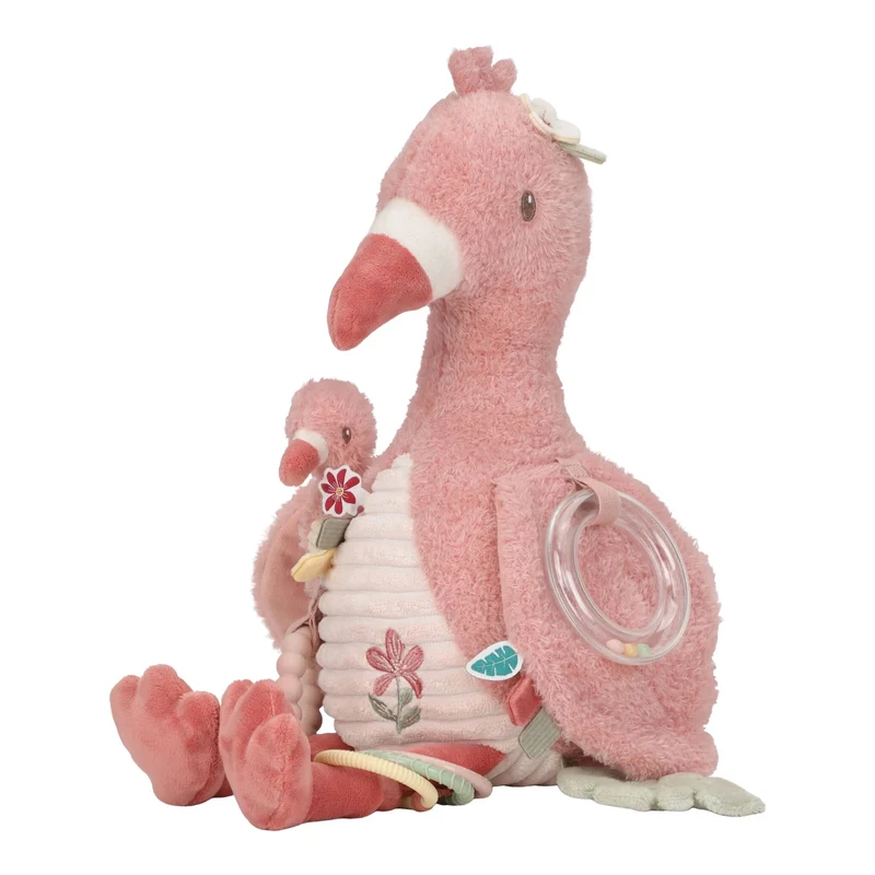 Peluche d’activités flamant rose Safari Friends – jouet sensoriel bébé