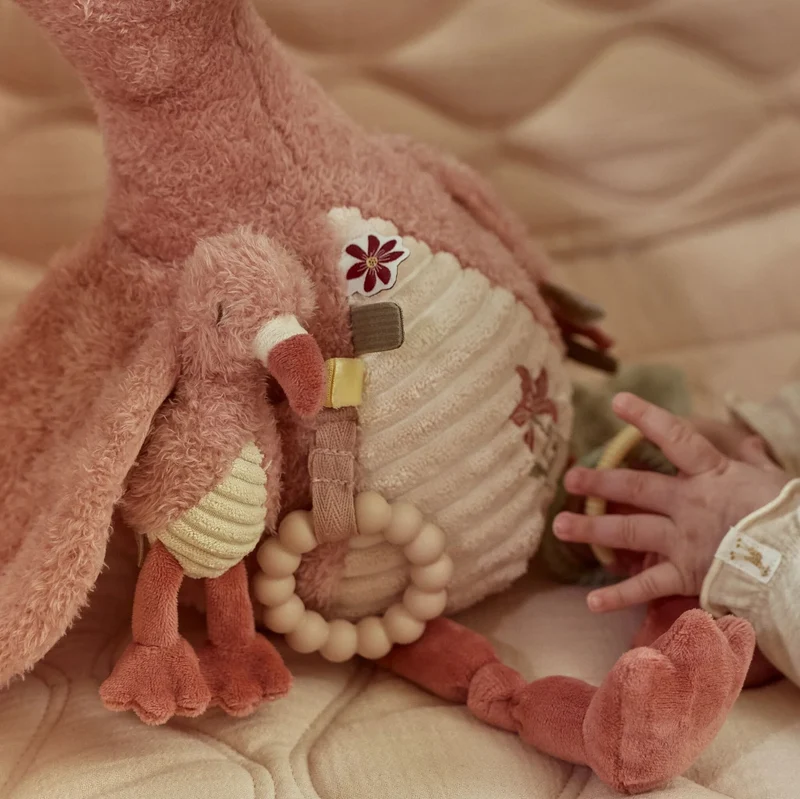 Peluche d’activités flamant rose Safari Friends – jouet sensoriel bébé