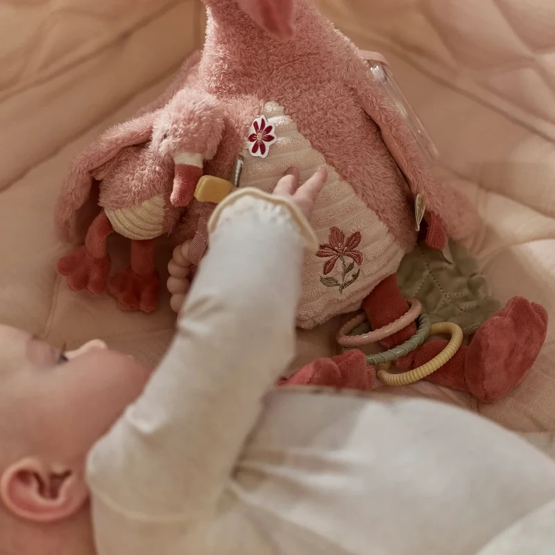 Peluche d’activités flamant rose Safari Friends – jouet sensoriel bébé