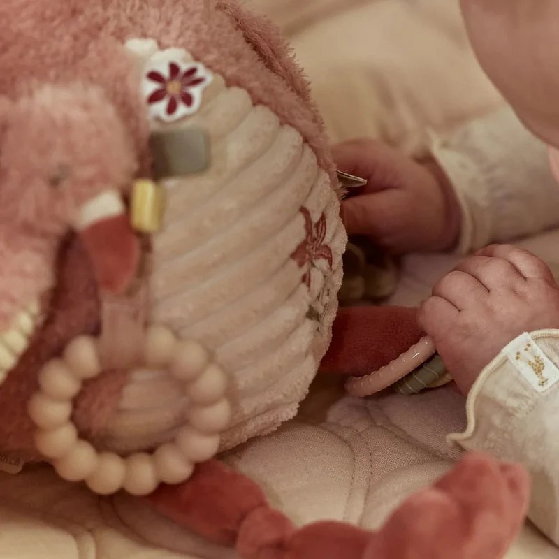 Peluche d’activités flamant rose Safari Friends – jouet sensoriel bébé