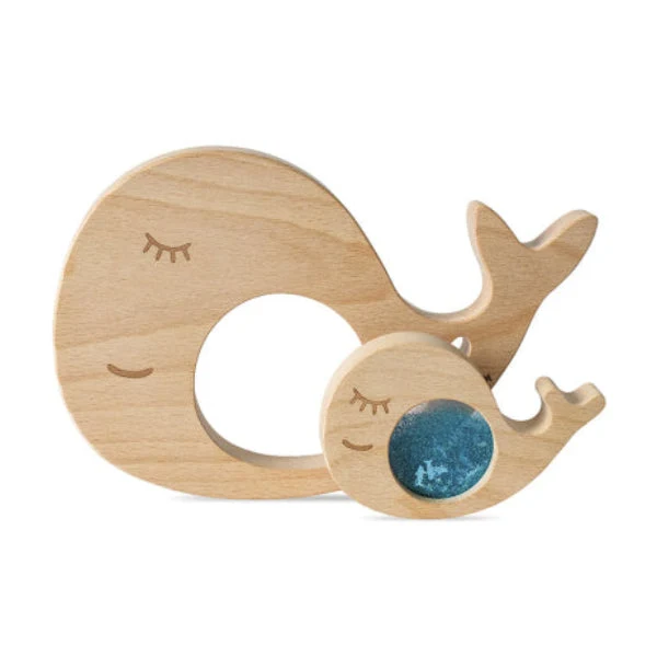 Puzzle sensoriel baleine et bébé – jouet d’éveil en bois