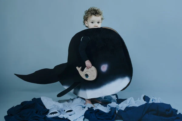 Puzzle sensoriel baleine et bébé – jouet d’éveil en bois
