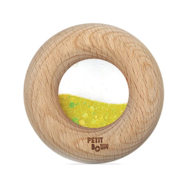 Donut jouet d’éveil sensoriel jaune – jouet en bois bébé