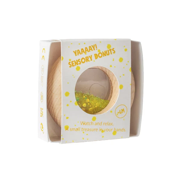 Donut jouet d’éveil sensoriel jaune – jouet en bois bébé