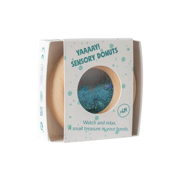 Donut jouet d’éveil sensoriel turquoise – jouet en bois bébé