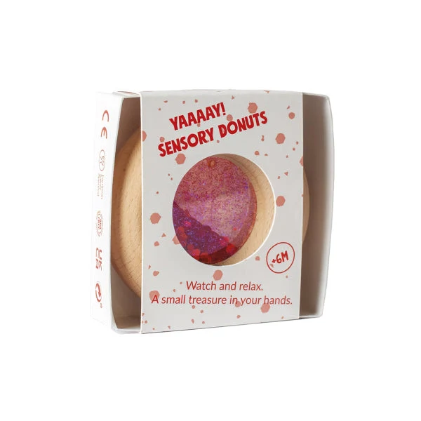 Donut jouet d’éveil sensoriel rouge – jouet en bois bébé