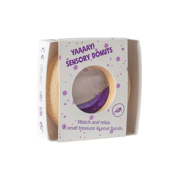 Donut jouet d’éveil sensoriel violet – jouet en bois bébé