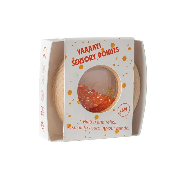 Donut jouet d’éveil sensoriel orange – jouet en bois bébé