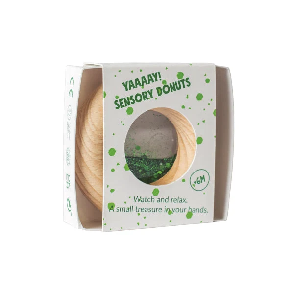 Donut jouet d’éveil sensoriel vert – jouet en bois bébé