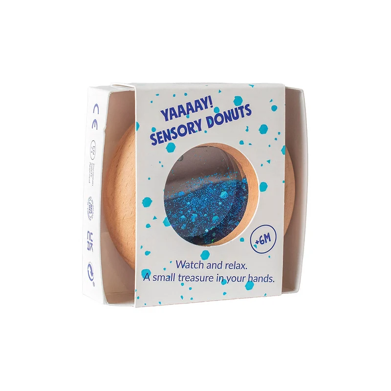 Donut jouet d’éveil sensoriel bleu – jouet en bois bébé