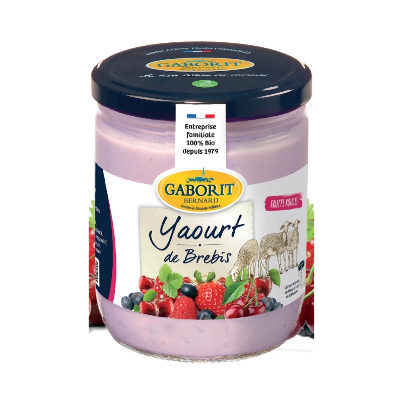 Yaourt brassé au lait entier de brebis aux fruits rouges 400g, GABORIT