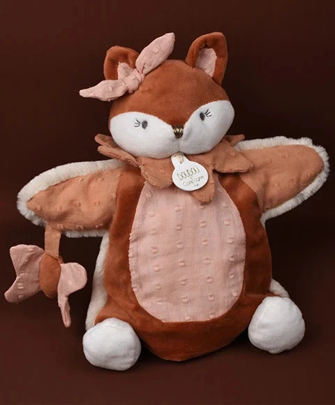 Marionnette renard rose Mina – doudou marionnette 25 cm