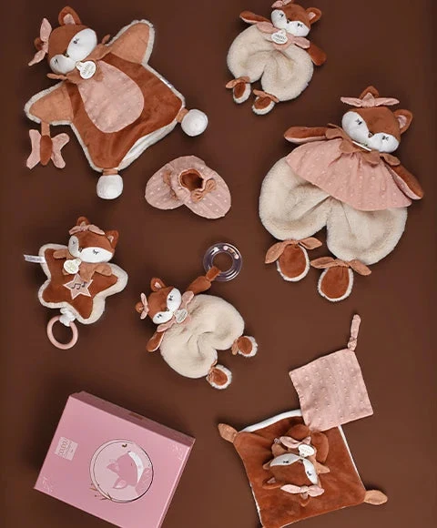 Marionnette renard rose Mina – doudou marionnette 25 cm