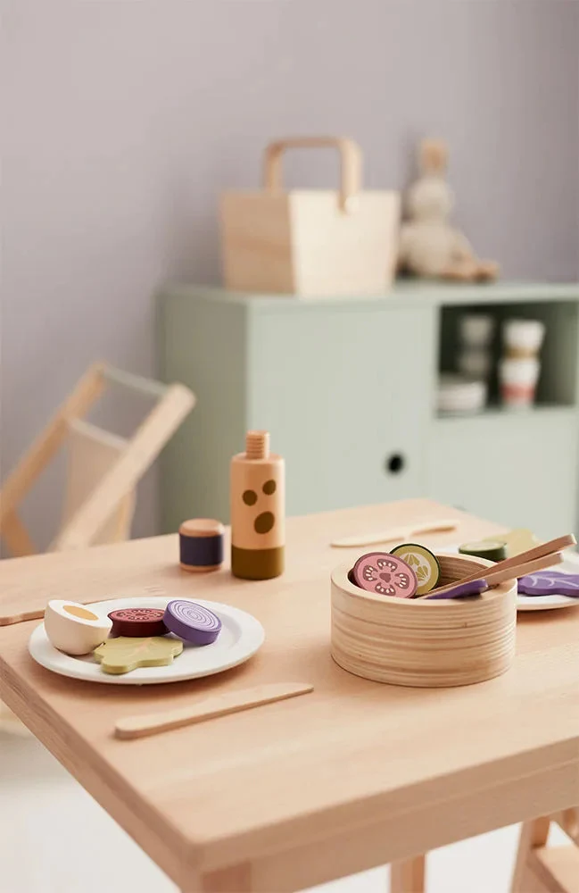 Service à salade enfant en bois – set dinette complet dès 3 ans