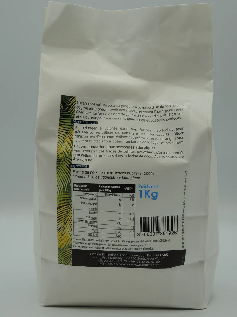 Farine de coco, 1kg, Ecoidées