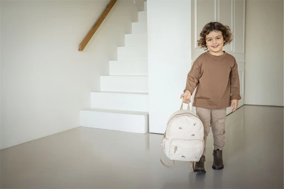 Sac à dos enfant Nostalgia rayures et avions beige