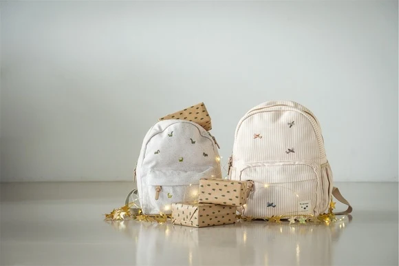 Sac à dos enfant Nostalgia rayures et avions beige