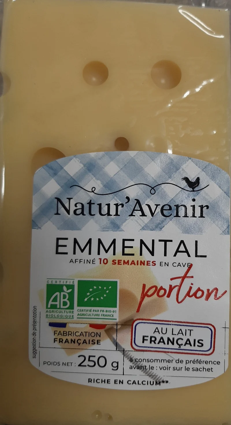 Emmental bio, affiné 10 semaines, 250g, Natur'Avenir