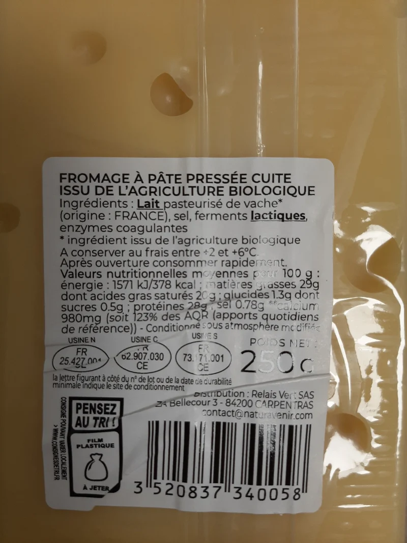 Emmental bio, affiné 10 semaines, 250g, Natur'Avenir